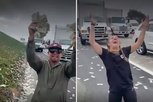 V Kalifornii celá dálnice byla zasypána dolary: ve videu lidé „jako děti“ nacpou do všech kapes